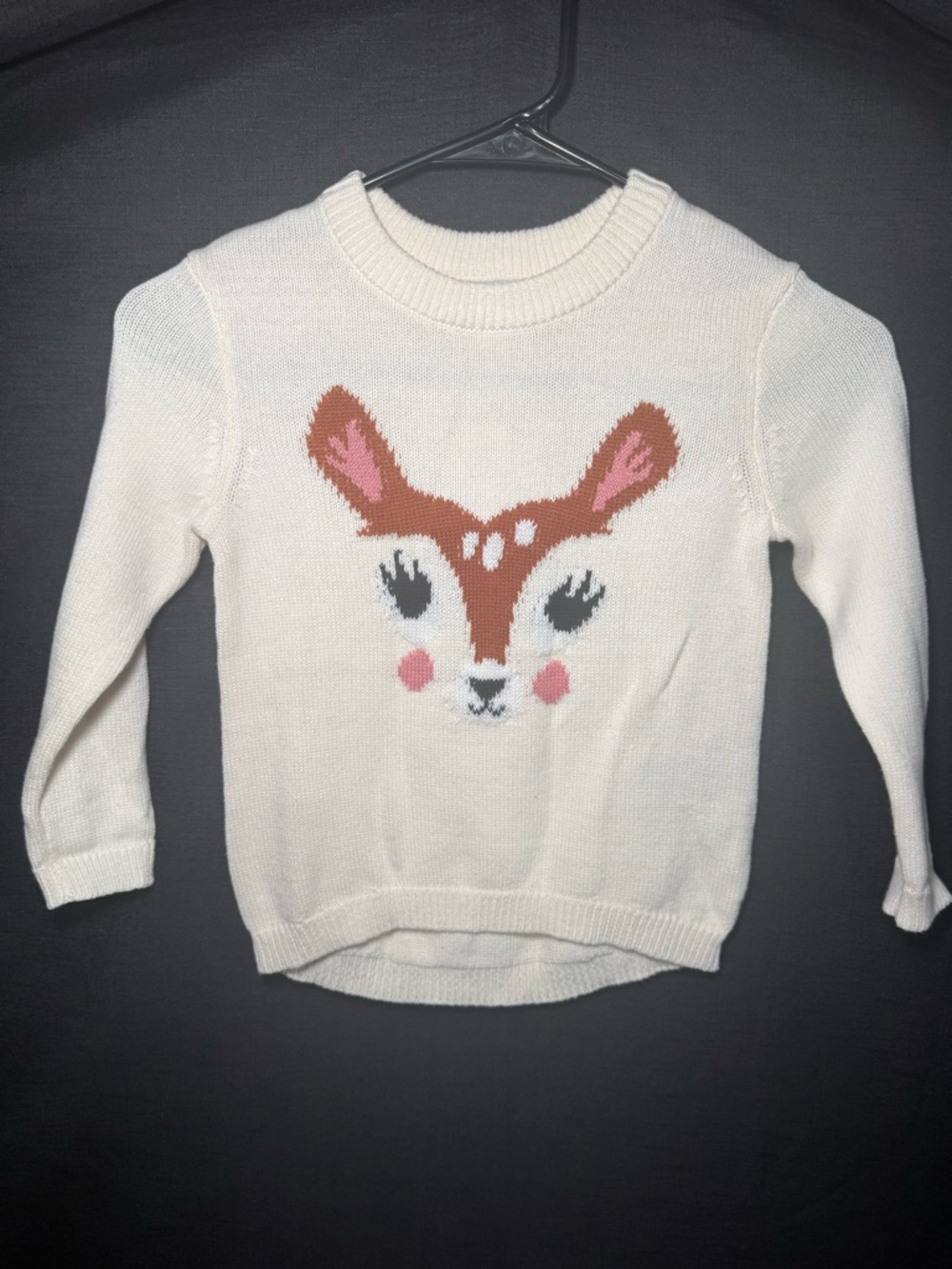 Old Navy Cream Sweater with Brown and Pink Deer Motif